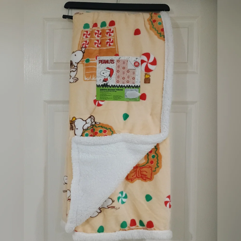 Peanuts Snoopy Gingerbread Christmas Sherpa Throw Blanket NEW 50×60